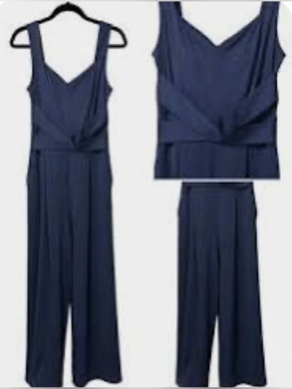 Halara Women's Navy Blue Wide-Leg Crossover Jumpsuit Pockets & built-in bra XL